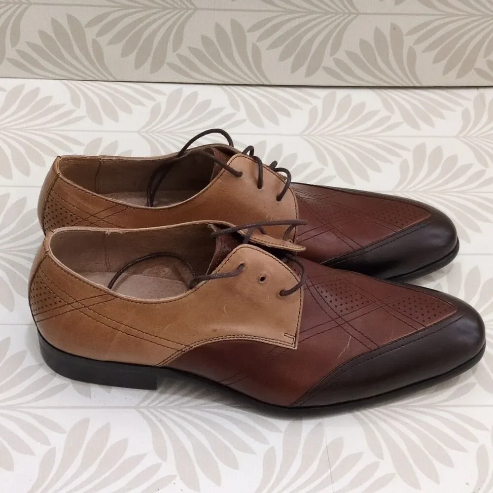 Steven Land SL0040 Men's Brown/Tan Leather Cap Toe Oxford Dress Shoes 8.5